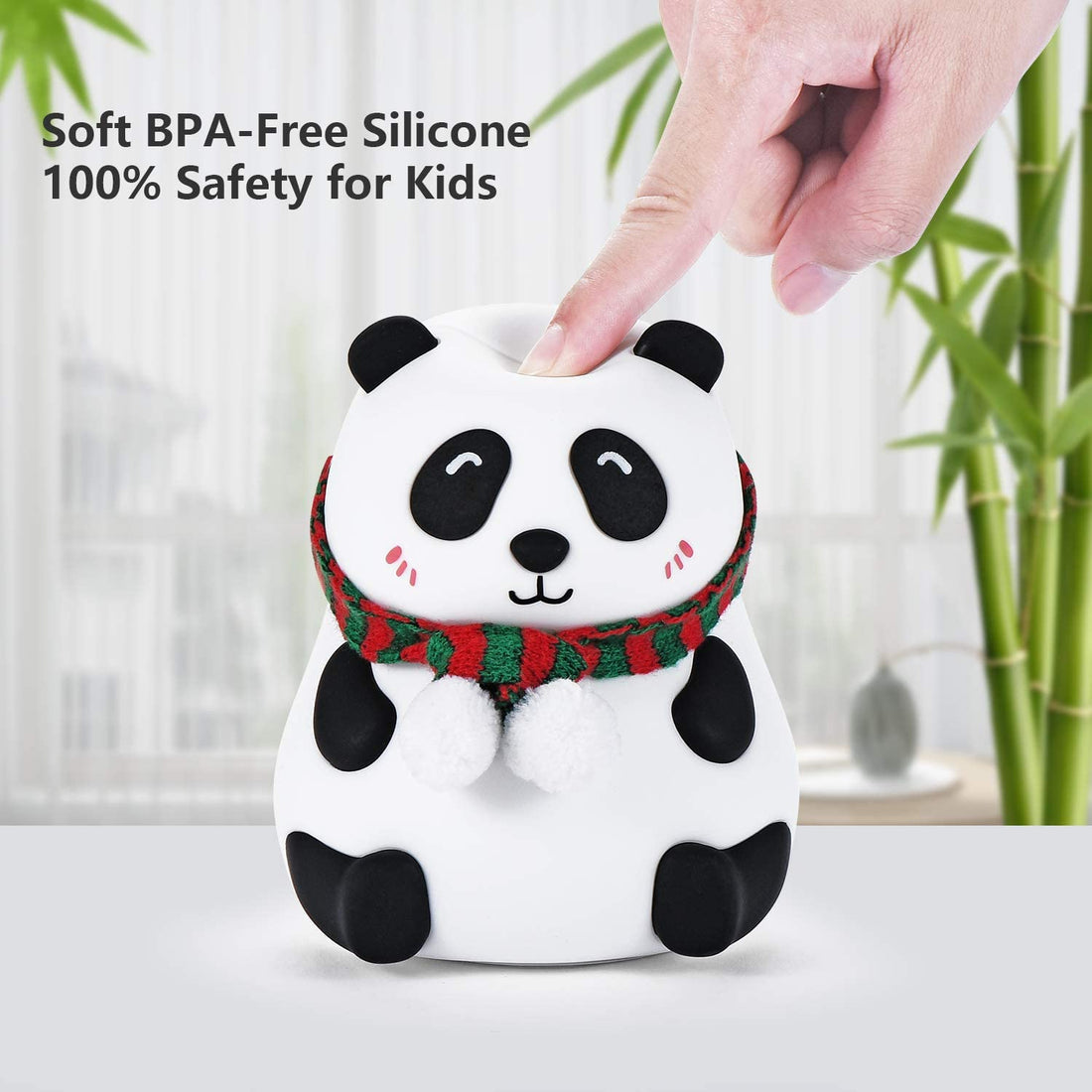 Cute Nursery Decor Silicone Panda Bear Night Light for Bedroom with 7 Color Change LED Lamp