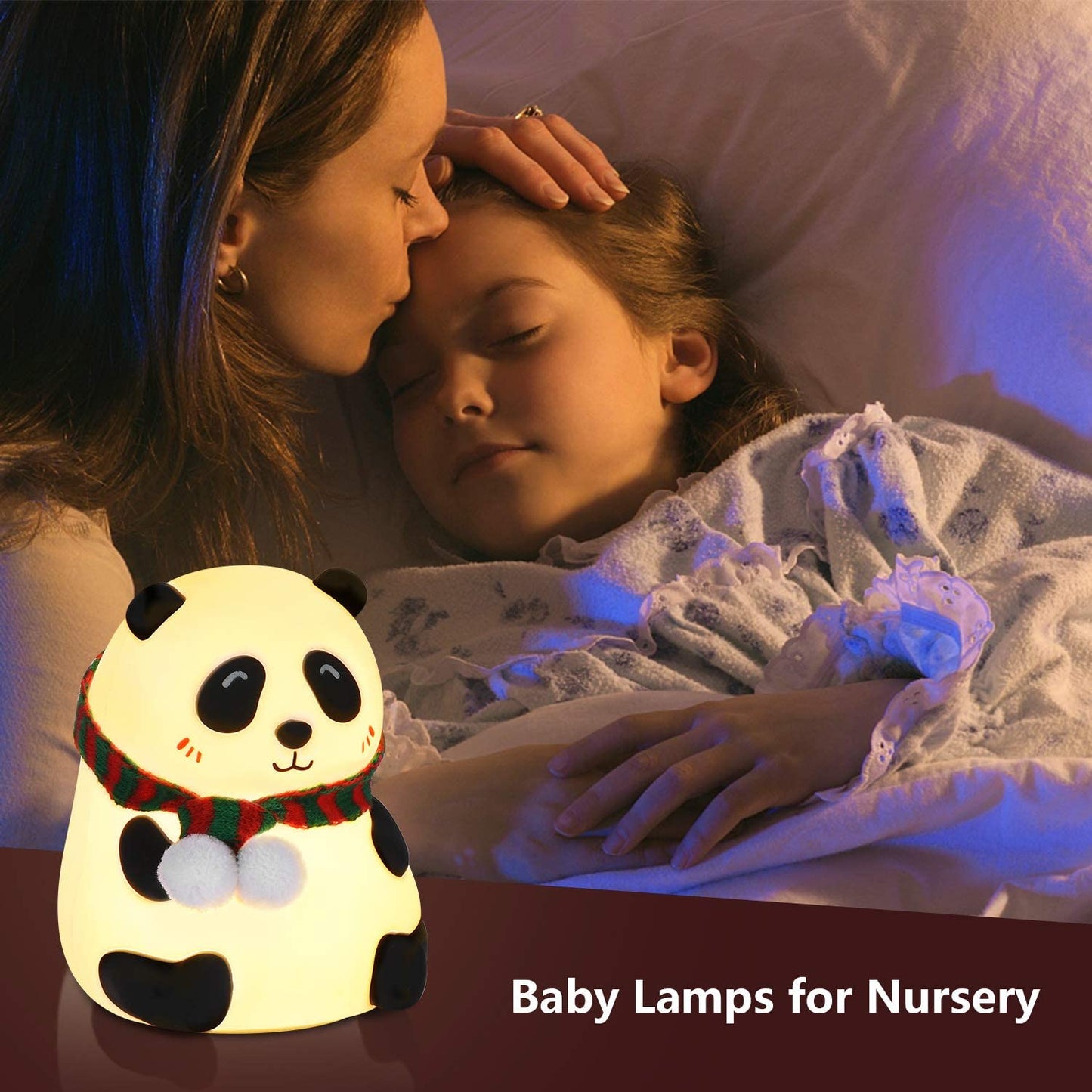 Cute Nursery Decor Silicone Panda Bear Night Light for Bedroom with 7 Color Change LED Lamp