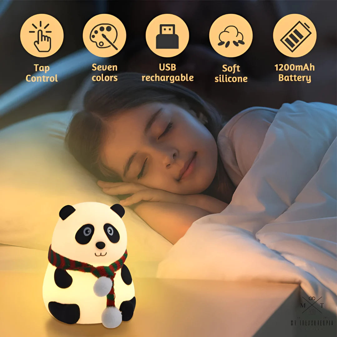 Cute Nursery Decor Silicone Panda Bear Night Light for Bedroom with 7 Color Change LED Lamp