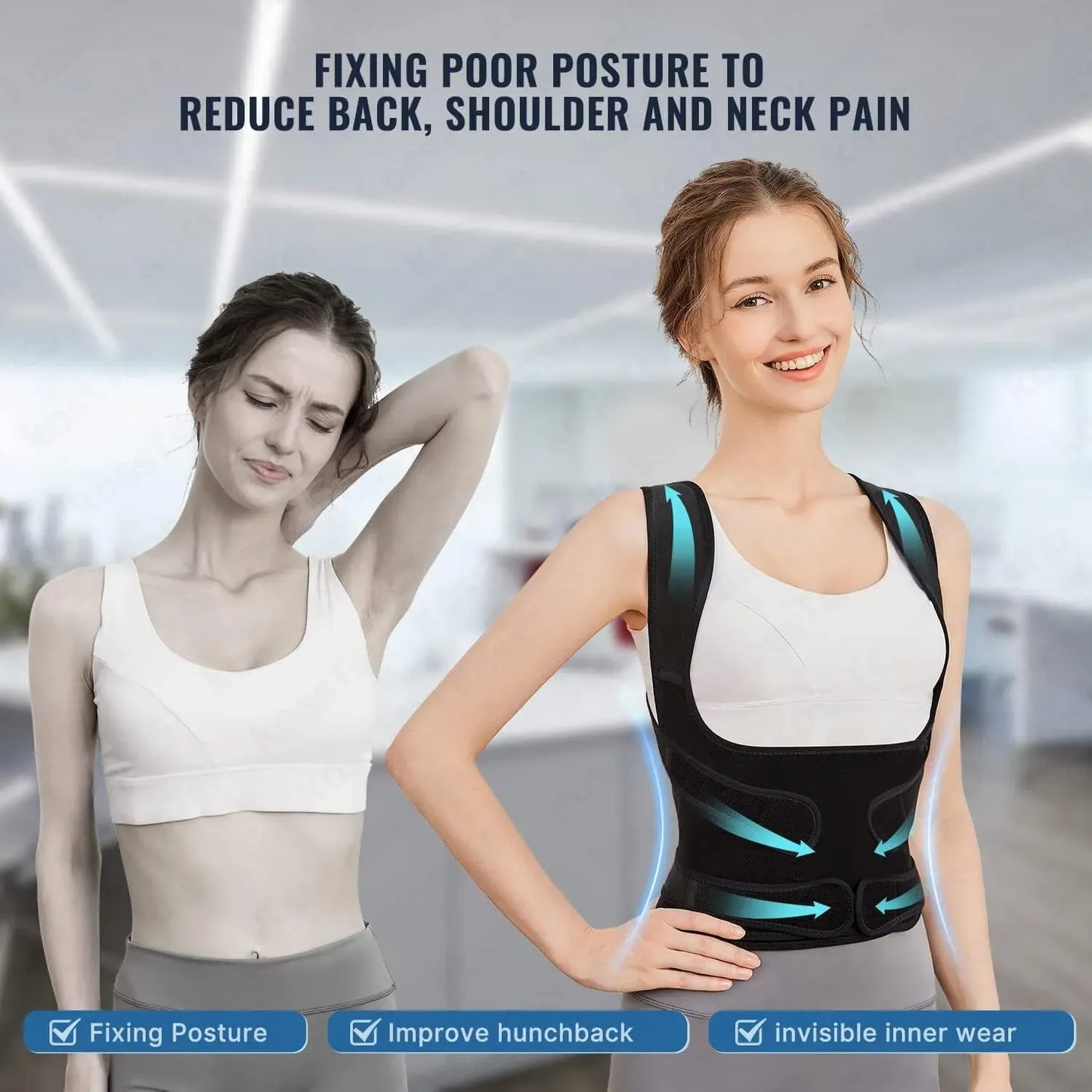 Posture Corrector Belt for Men & Women, Adjustable Shoulder Support for Back & Spine Alignment (Color as Available)
