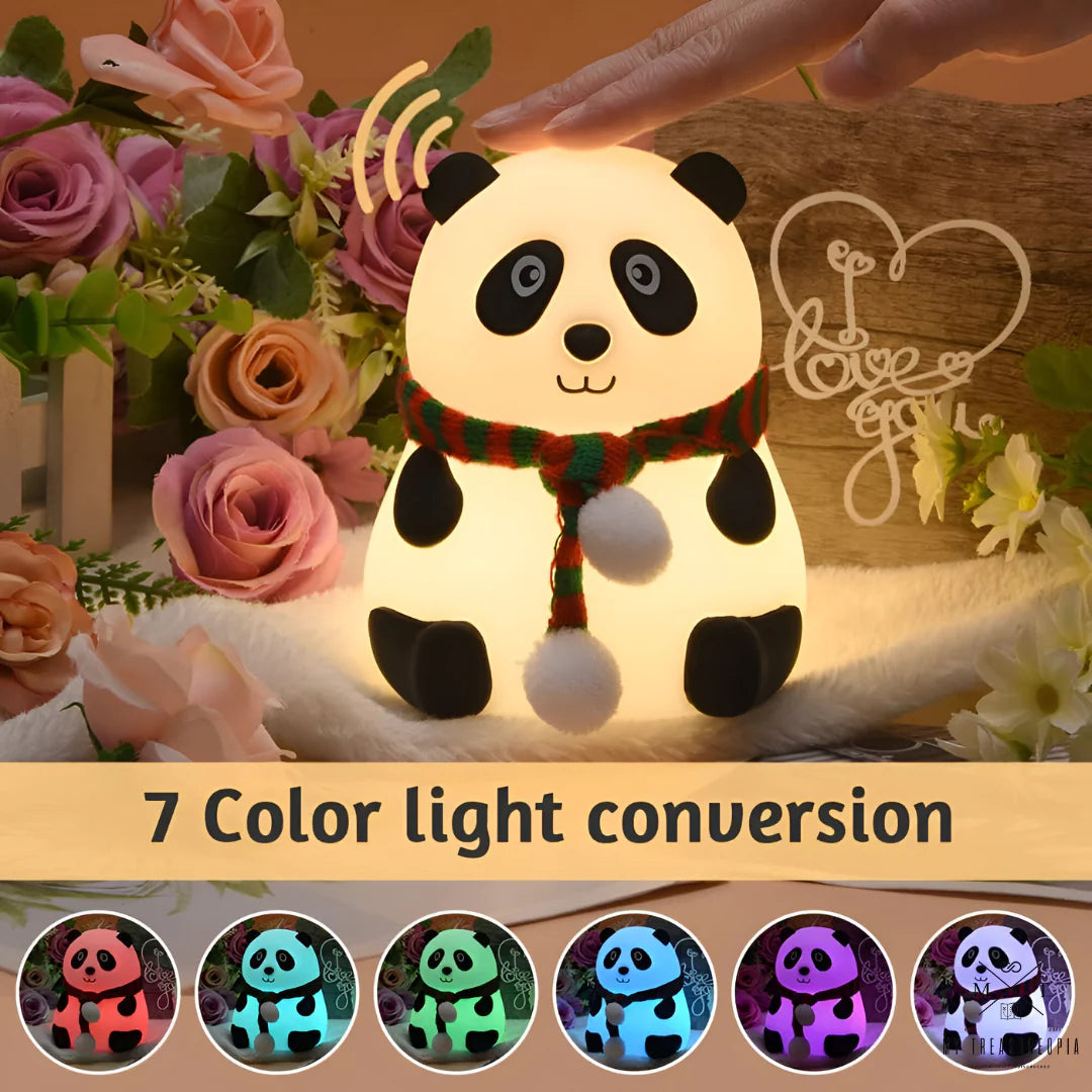 Cute Nursery Decor Silicone Panda Bear Night Light for Bedroom with 7 Color Change LED Lamp