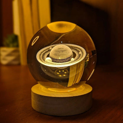 3D Crystal Ball Night Lamp with USB Table LED Wooden Base (Assorted Design)